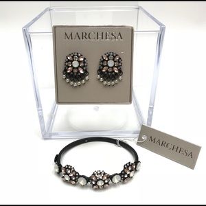 NWT MARCHESA Black Tone Crystal Bangle & Earrings